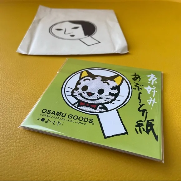 Yojiya Kyoto Osamu Goods Limited Edition Face Blotting Papers Cat Green Pink - Picture 1 of 4
